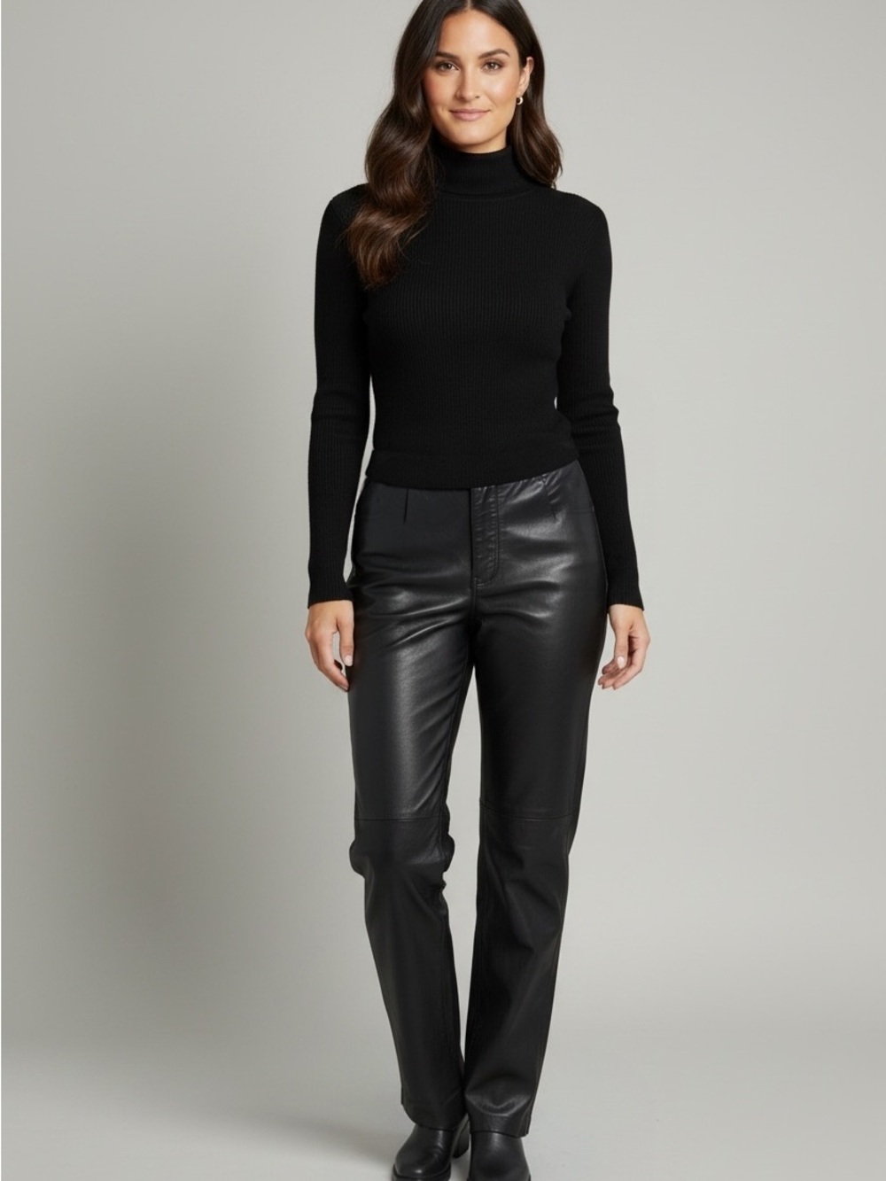Vintage NWT Mixit High-Rise Faux Leather Straight-Leg Pants - Black 8